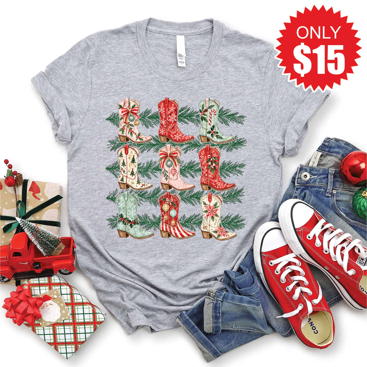 Christmas Boots Tee - Heather Grey - 15 product image 1