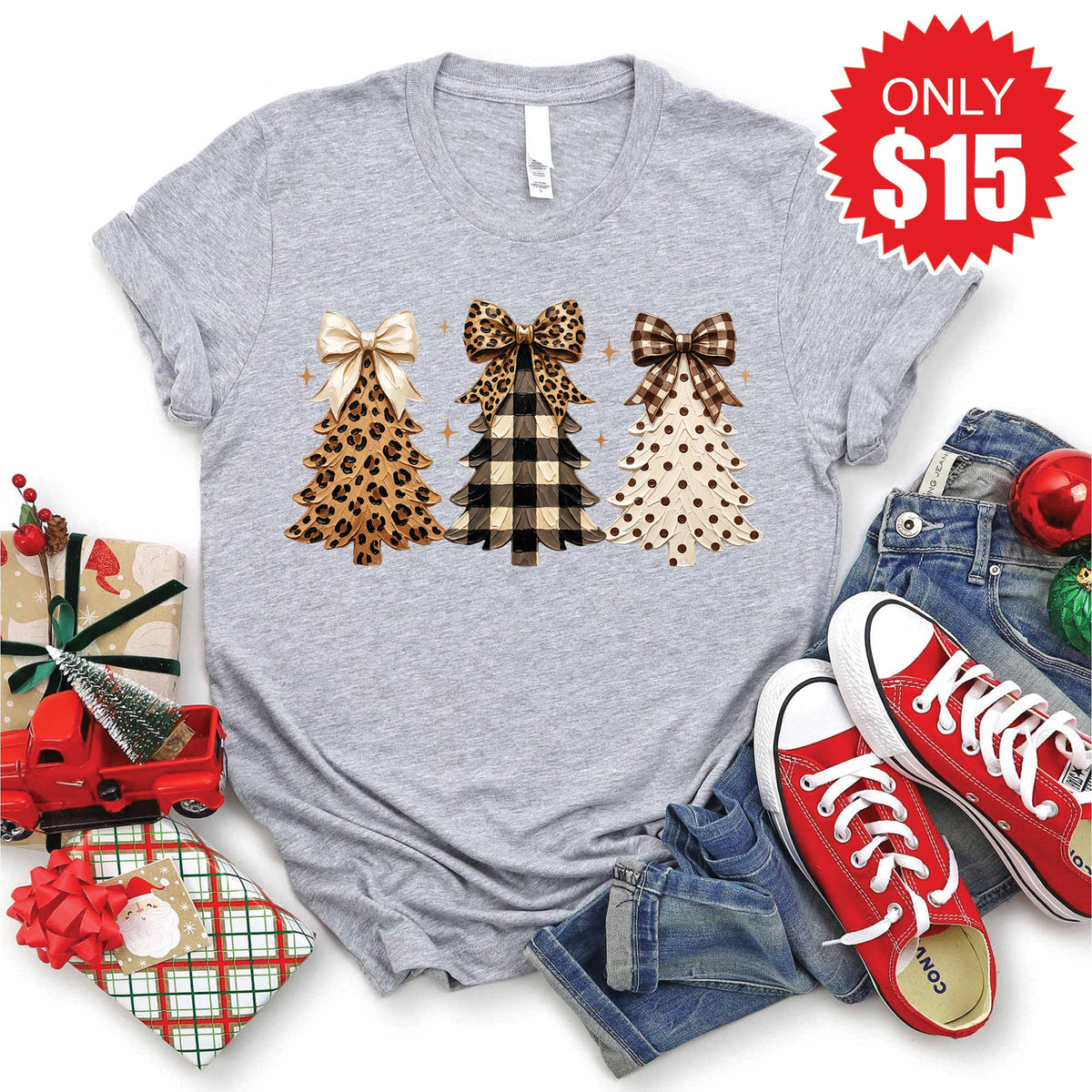 Leopard Christmas Trees Tee - Heather Grey - 15 product image 1