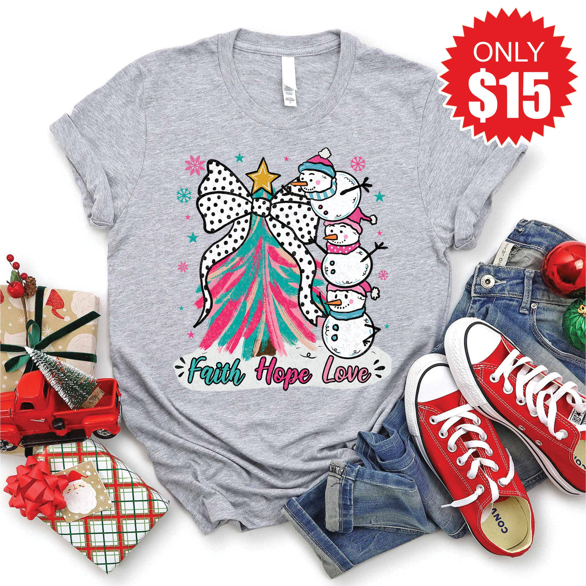Faith Hope Love Snowman Tee - Heather Grey - 15 product image 1
