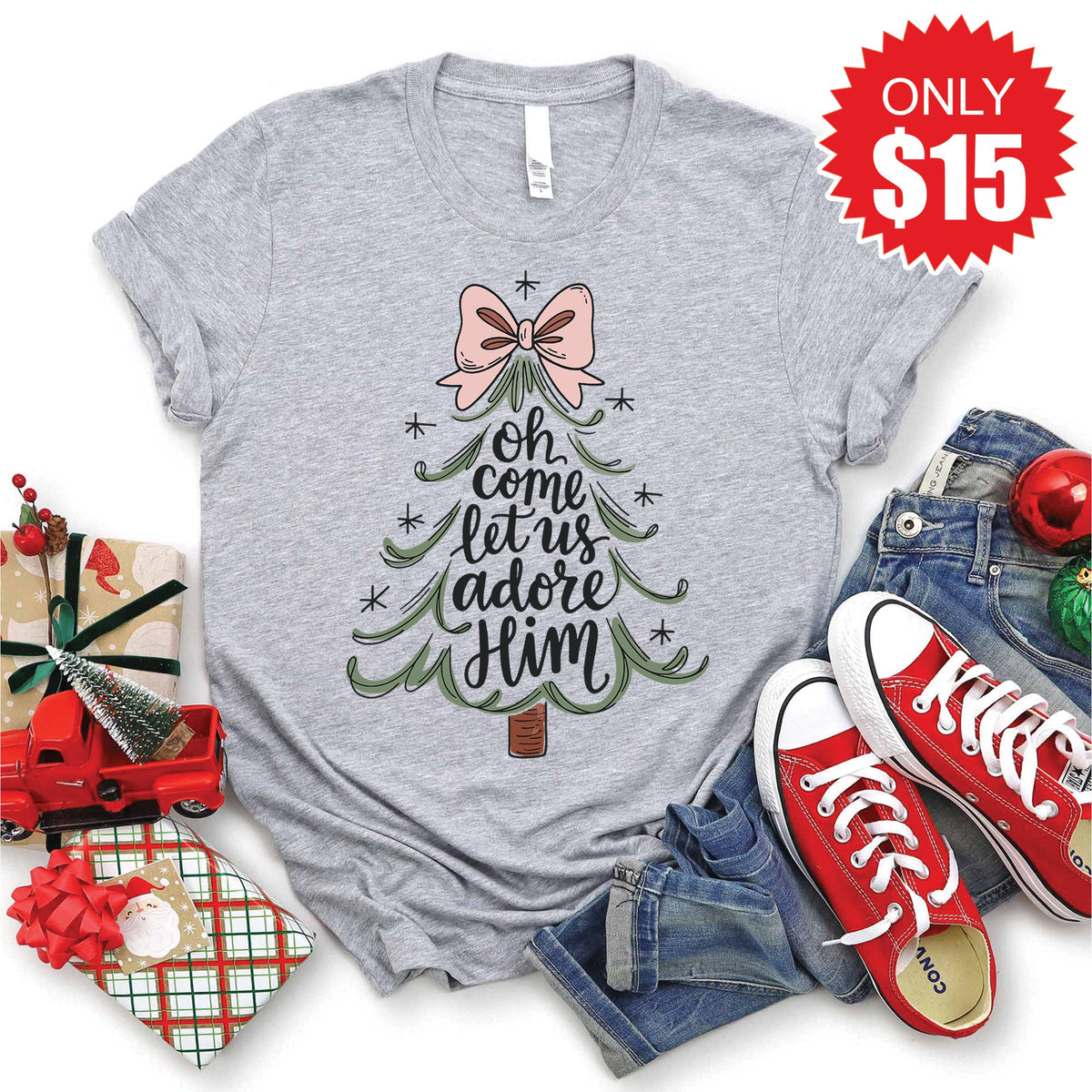Let Us Adore Him Tee - Heather Grey - 15 product image 1