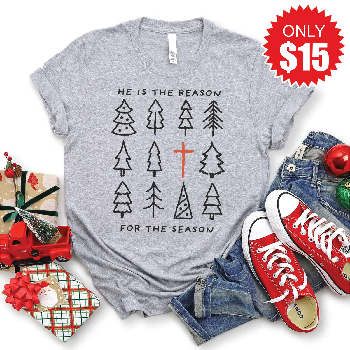 He Is The Reason Tee - Heather Grey - 15 product image 1