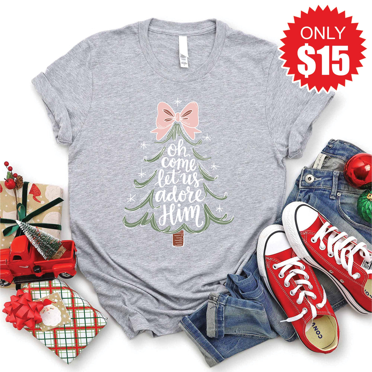 Let Us Adore Him Tee - Heather Grey - 15 product image 1