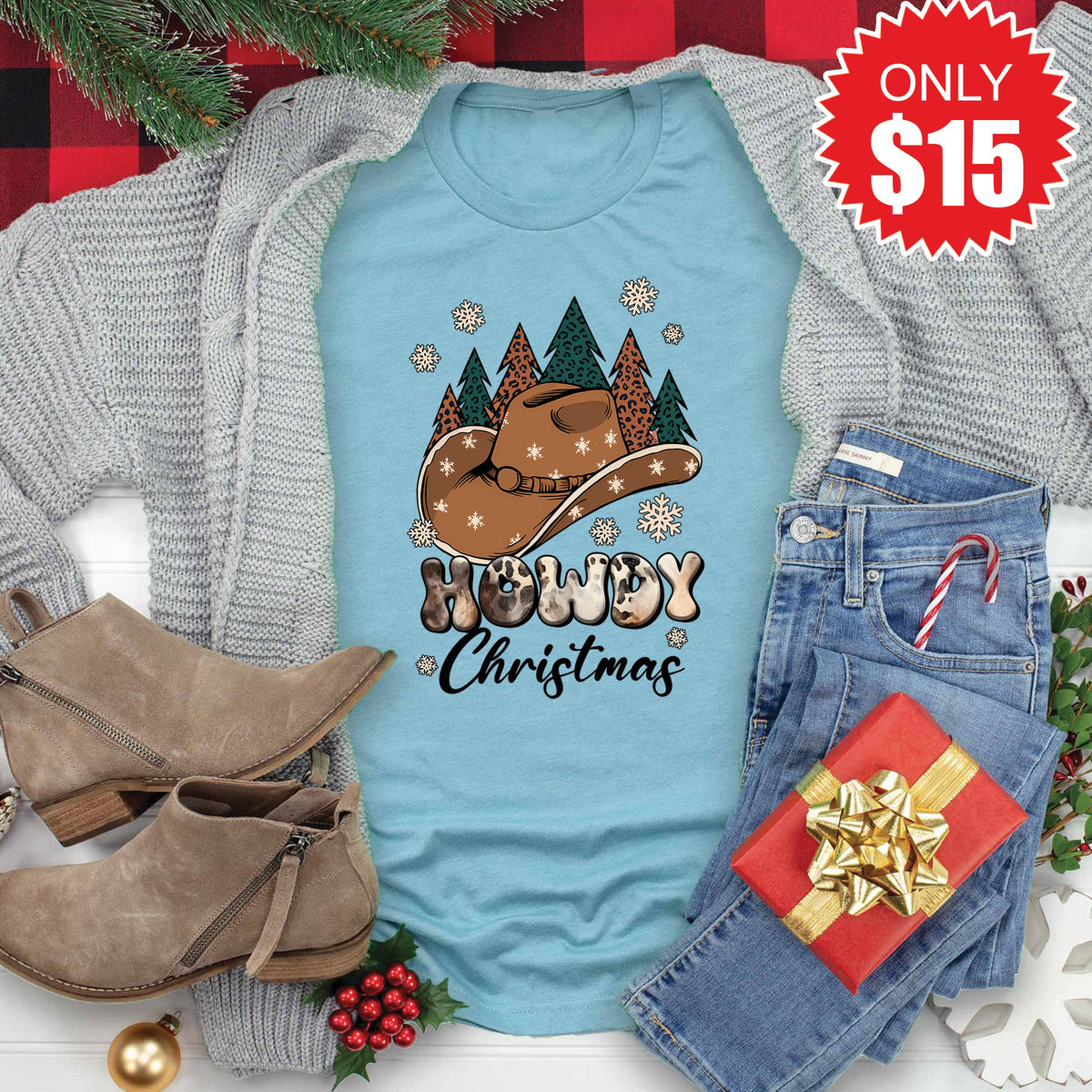 Howdy Christmas Tee - Heather Lagoon - 15 product image 1