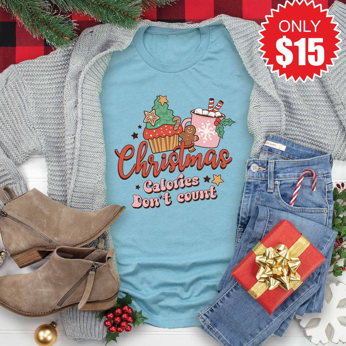 Christmas Calories Tee - Heather Lagoon - 15 product image 1