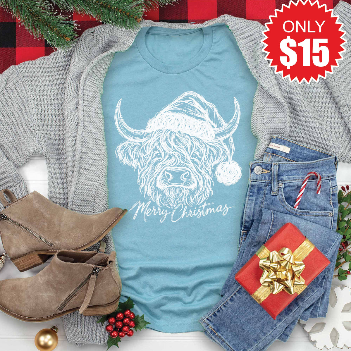 Highland Cow Tee - Heather Lagoon - 15 product image 1