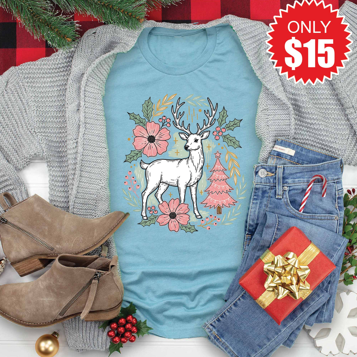 Reindeer Tee - Heather Lagoon - 15 product image 1