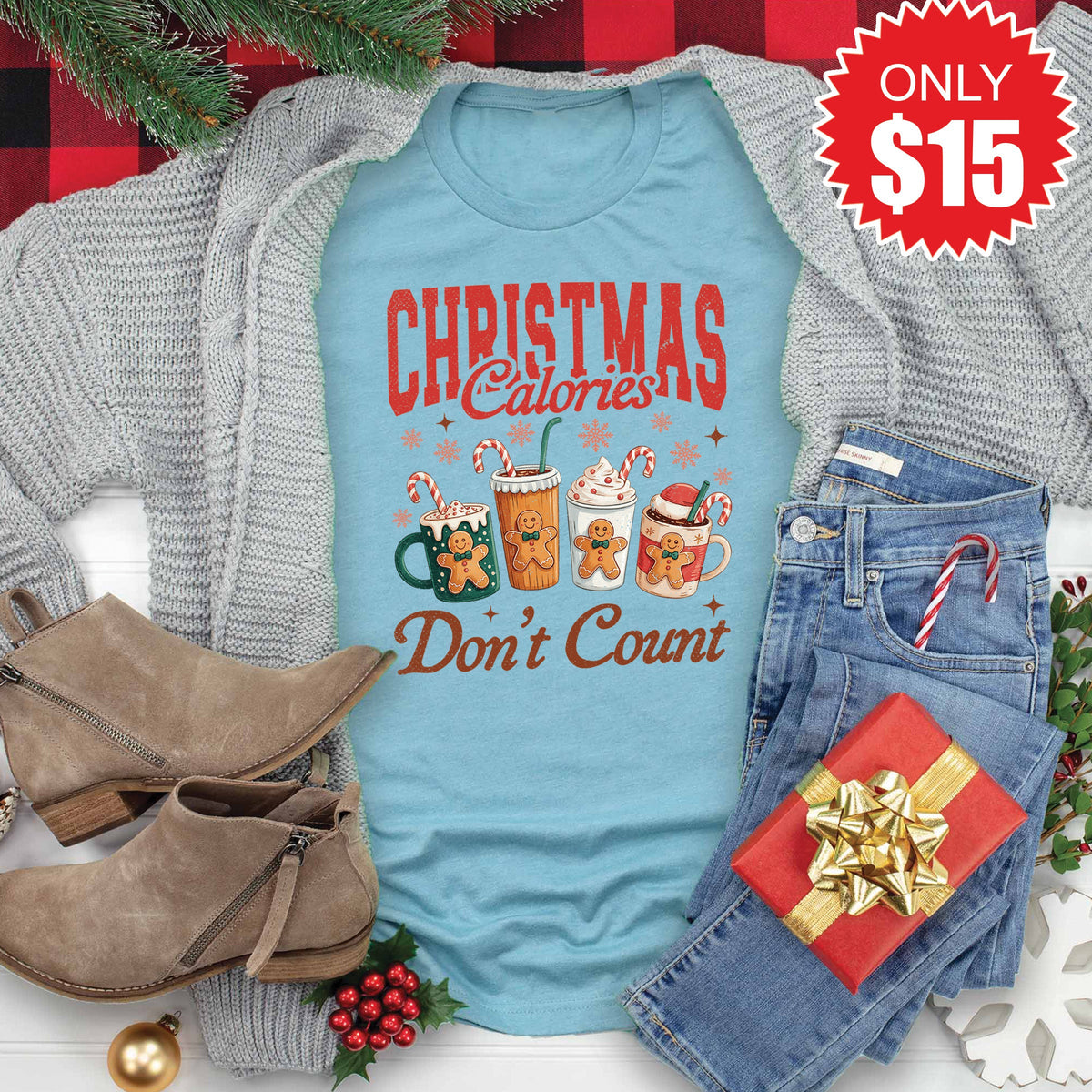 Christmas Calories Tee - Heather Lagoon - 15 product image 1