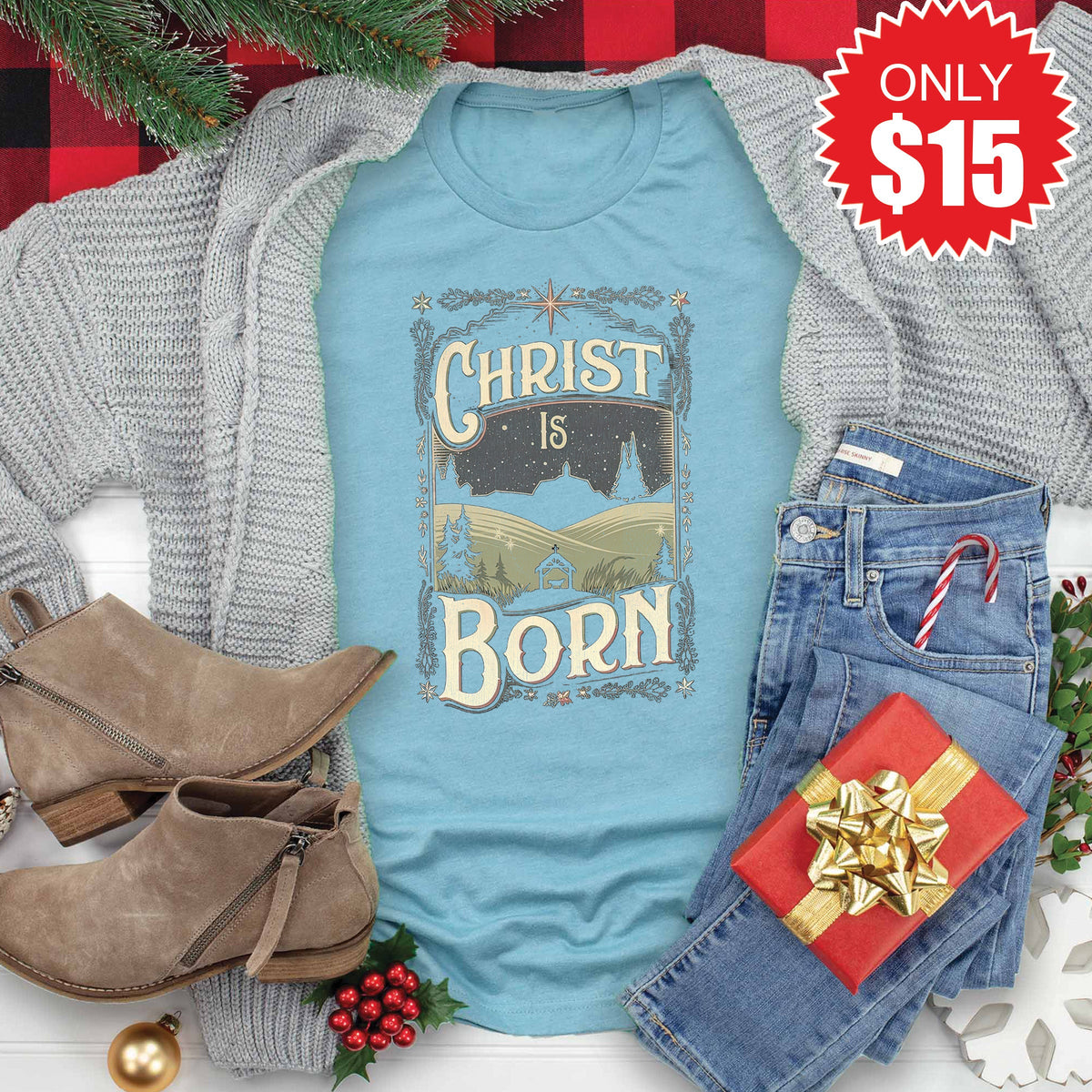 Christ Is Born Tee - Heather Lagoon - 15 product image 1