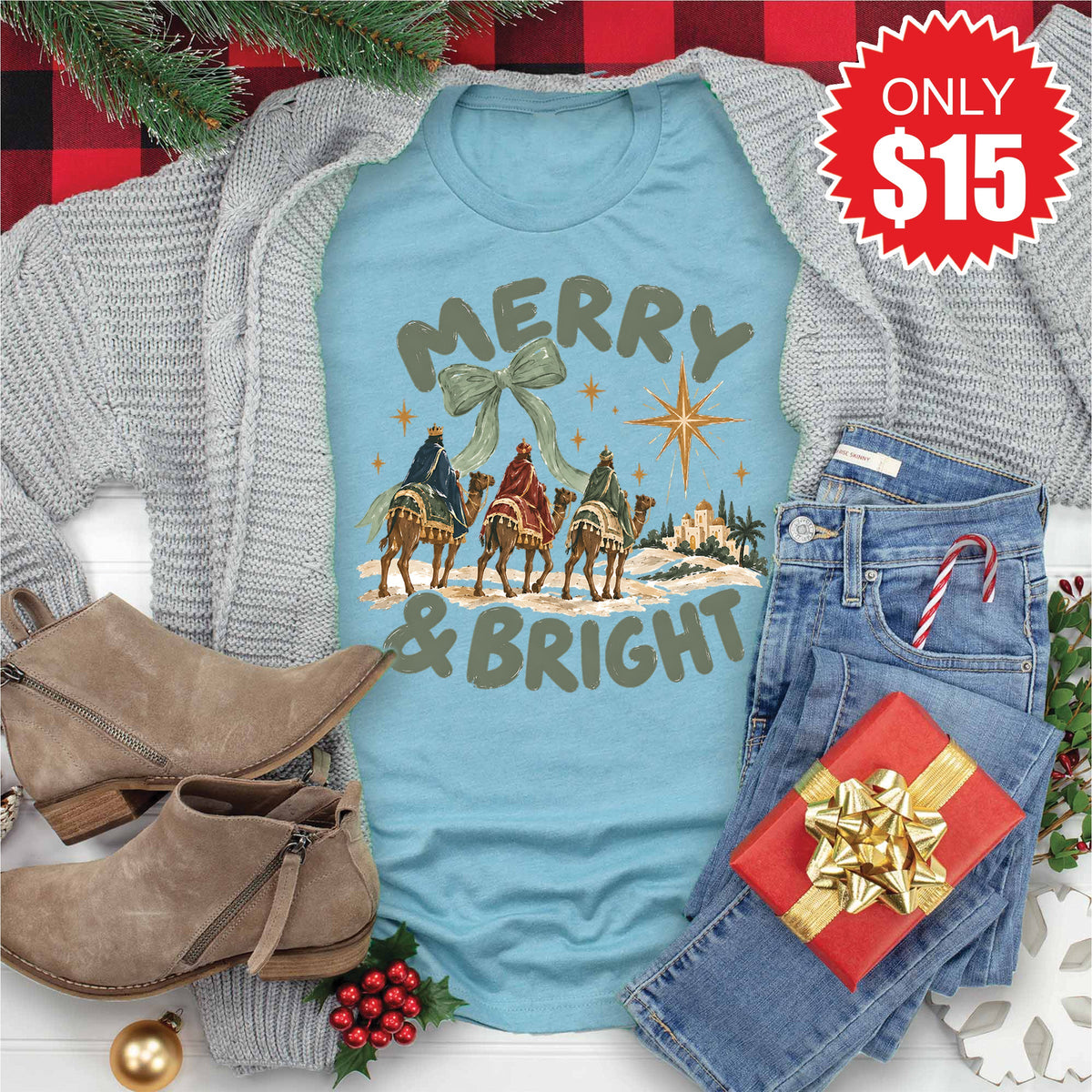 Merry and Bright Tee - Heather Lagoon - 15 product image 1