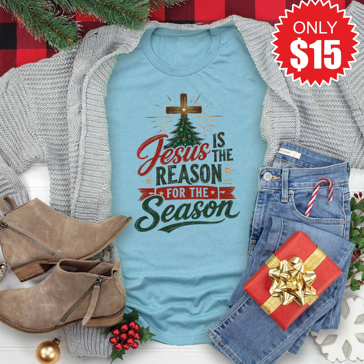 Jesus Is The Reason Tee - Heather Lagoon - 15 product image 1
