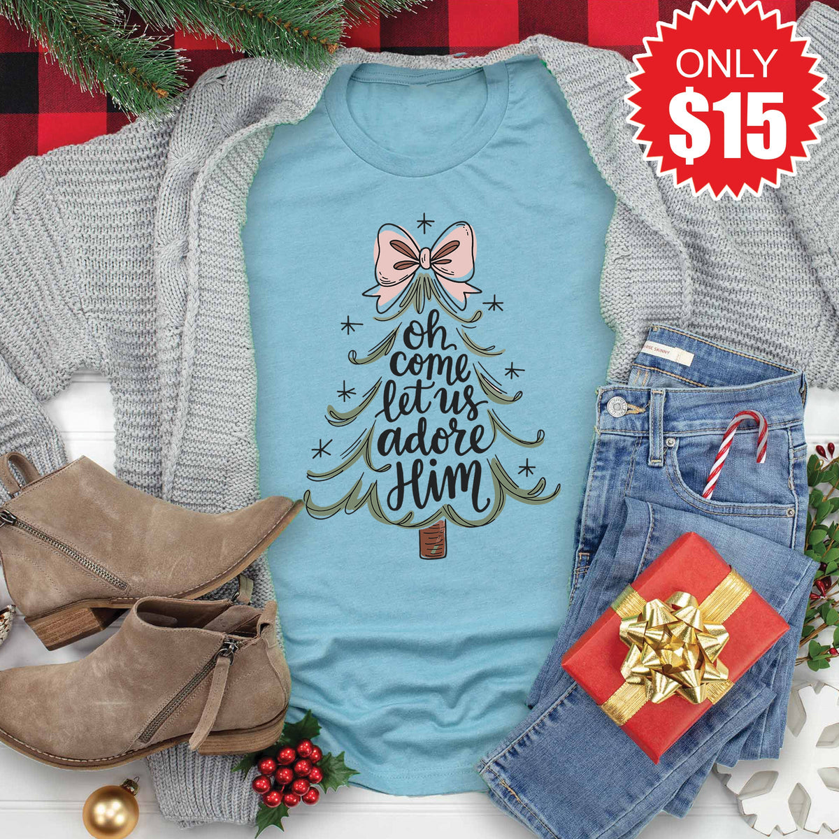 Let Us Adore Him Tee - Heather Lagoon - 15 product image 1
