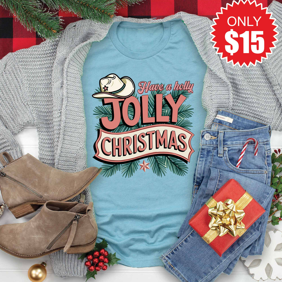 Jolly Christmas Tee - Heather Lagoon - 15 product image 1