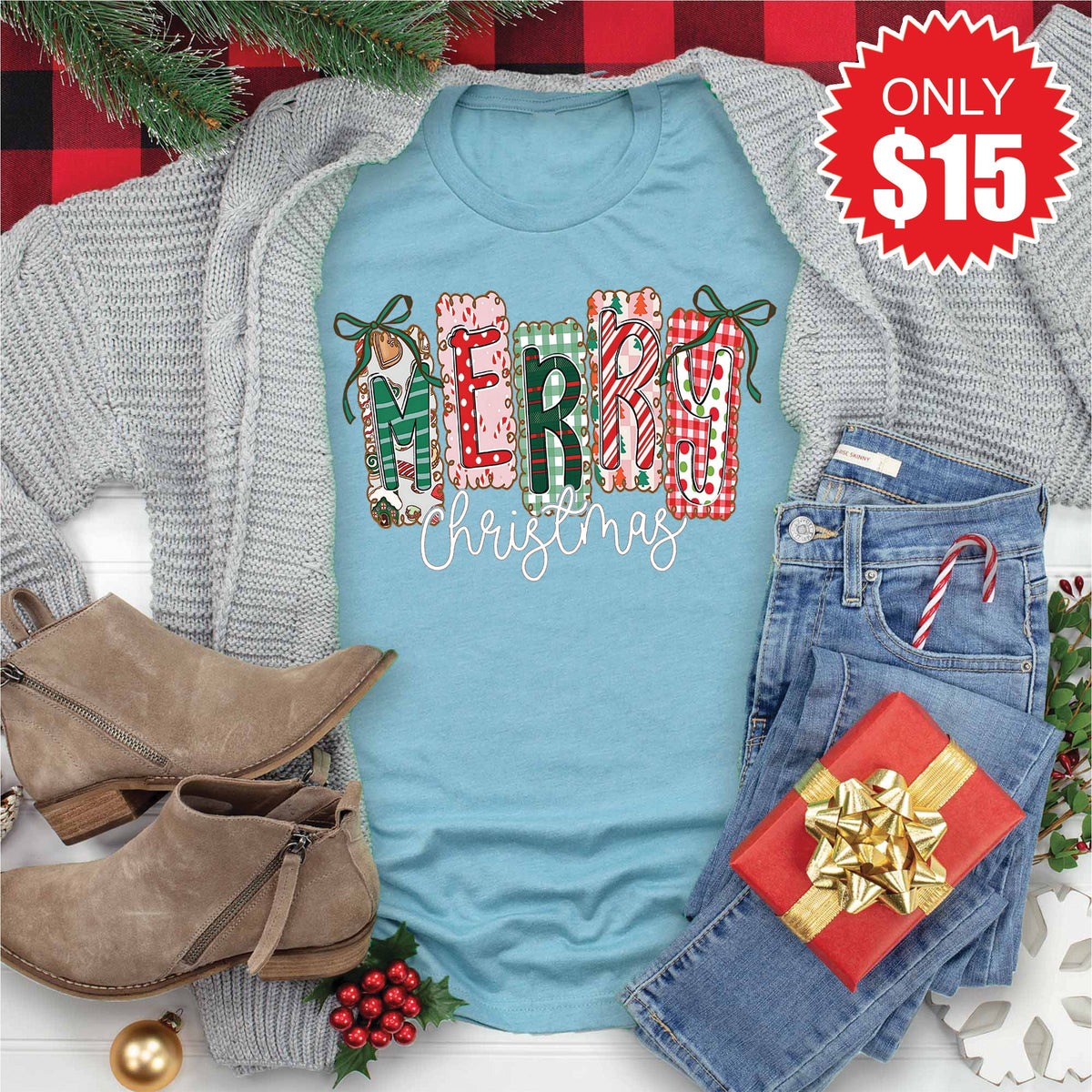 Merry Christmas Tee - Heather Lagoon - 15 product image 1