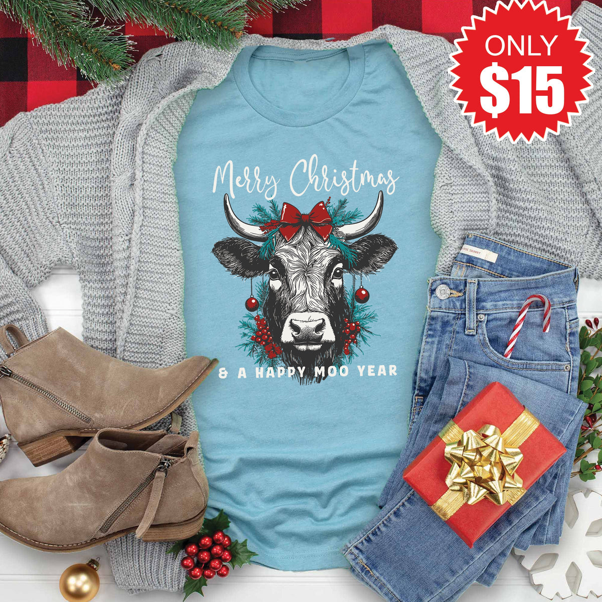 Happy Moo Year Tee - Heather Lagoon - 15 product image 1