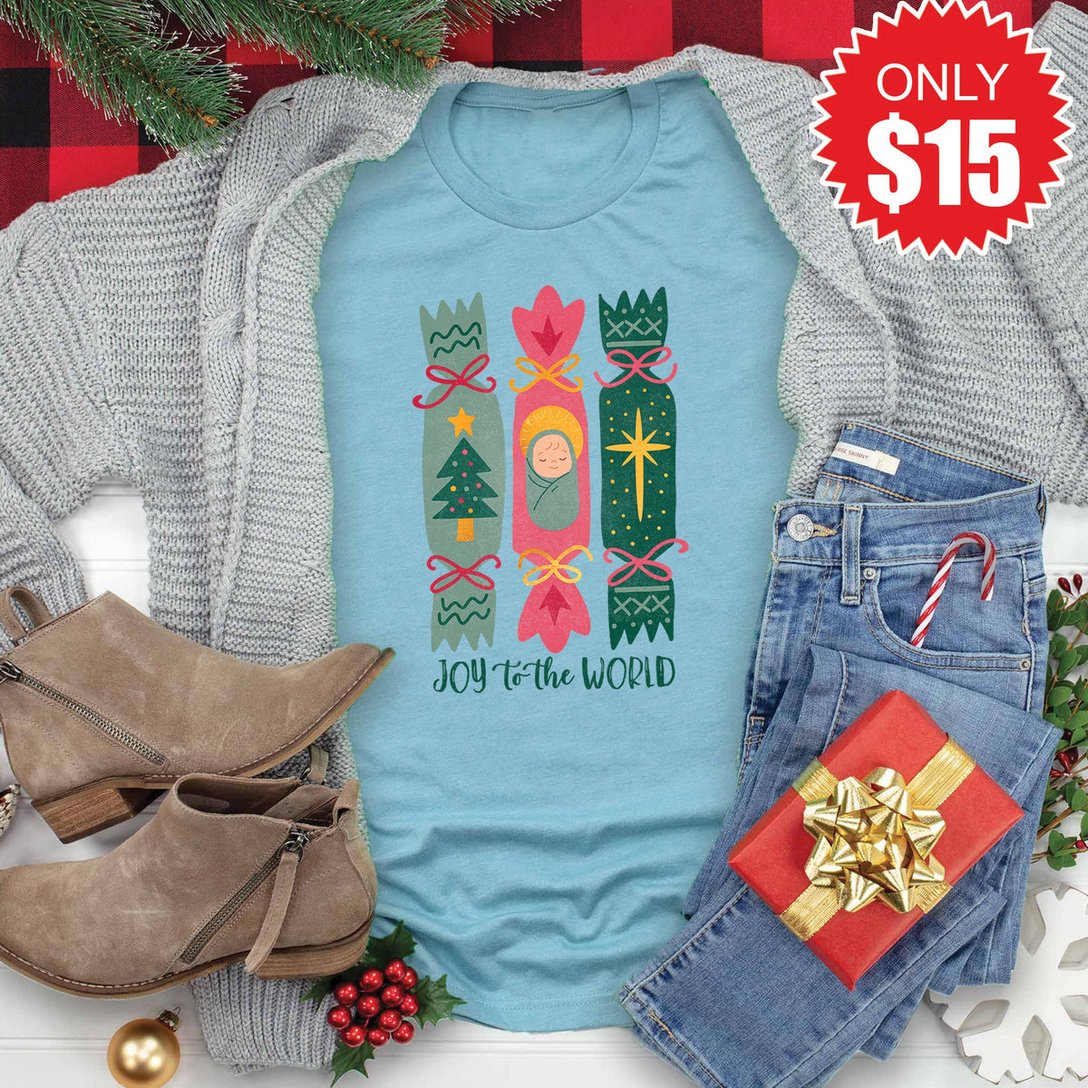Joy to the World Candy Tee - Heather Lagoon - 15 product image 1