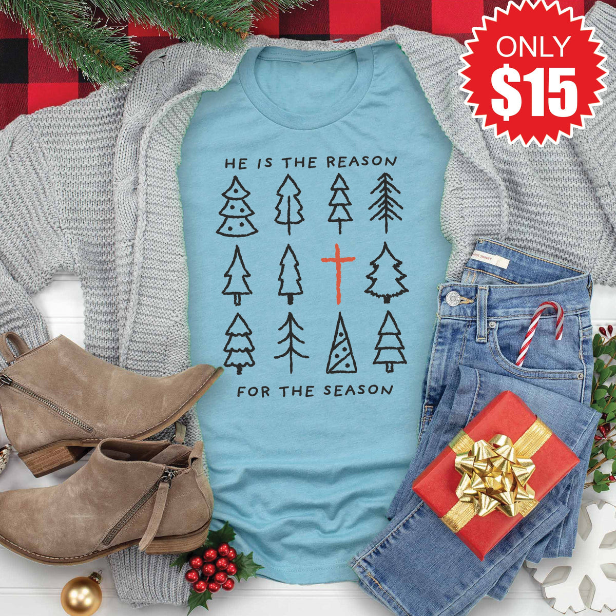 He Is The Reason Tee - Heather Lagoon - 15 product image 1