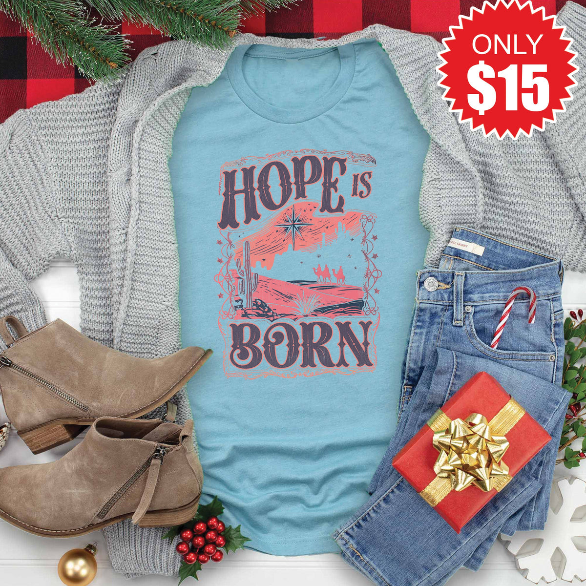 Hope Is Born Tee - Heather Lagoon - 15 product image 1