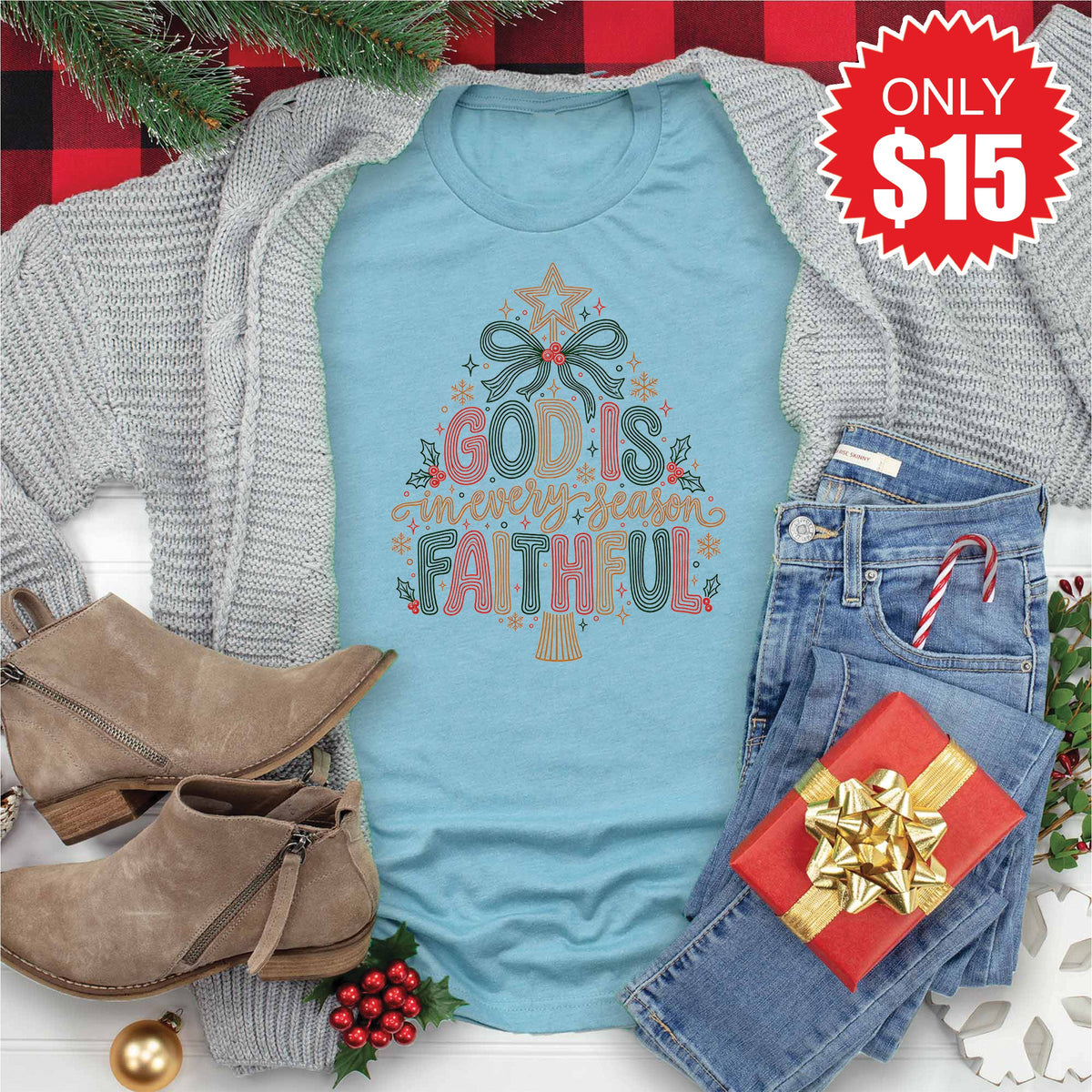 God Is Faithful Tee - Heather Lagoon - 15 product image 1