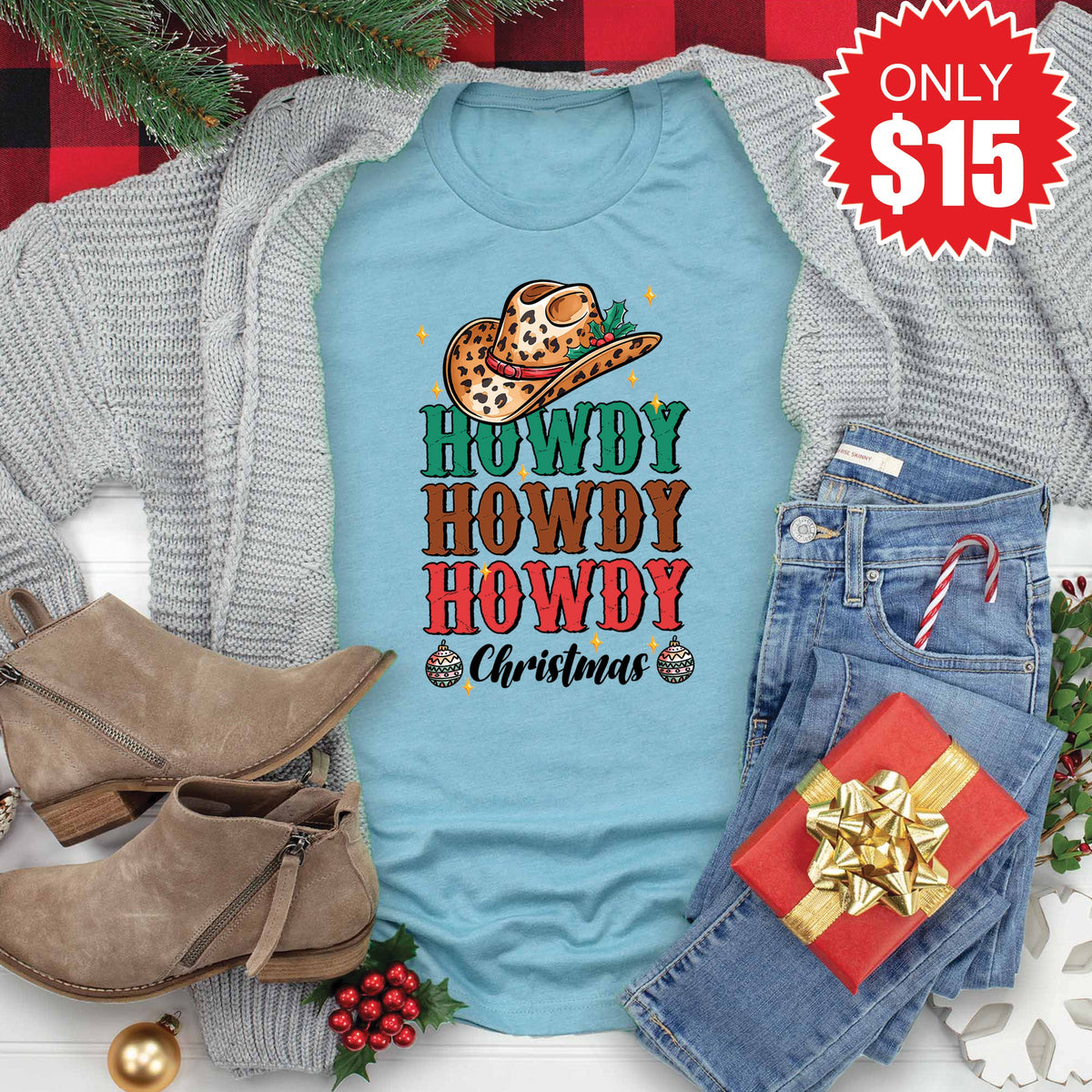 Howdy Christmas Tee - Heather Lagoon - 15 product image 1