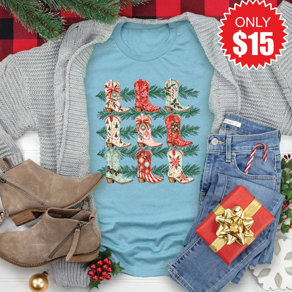 Christmas Boots Tee - Heather Lagoon - 15 product image 1