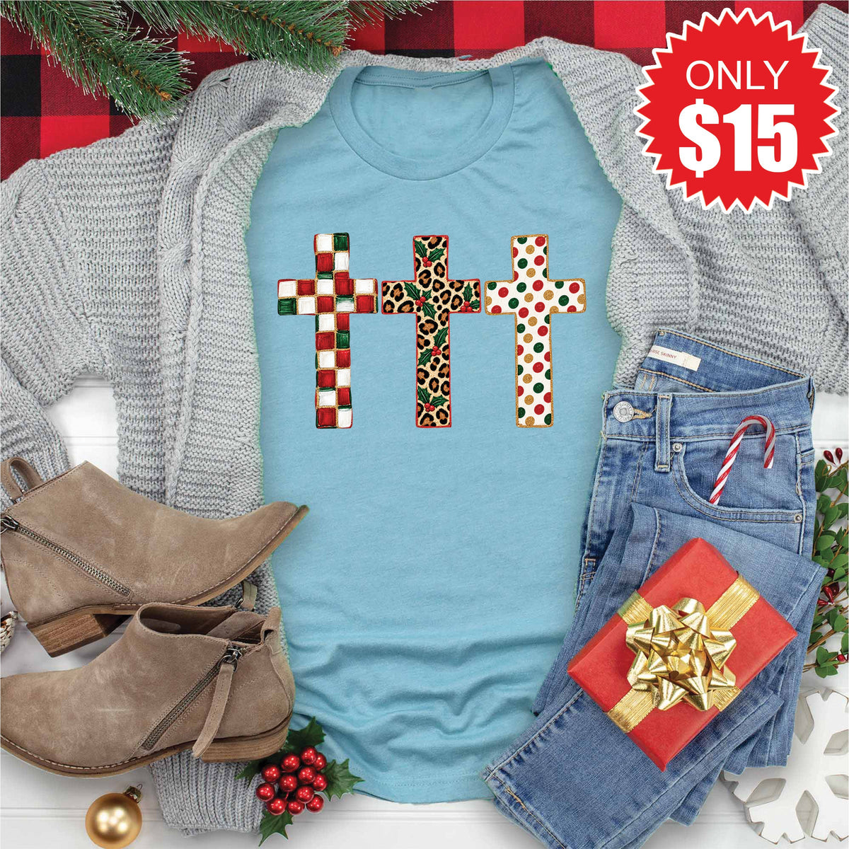Christmas Crosses Tee - Heather Lagoon - 15 product image 1