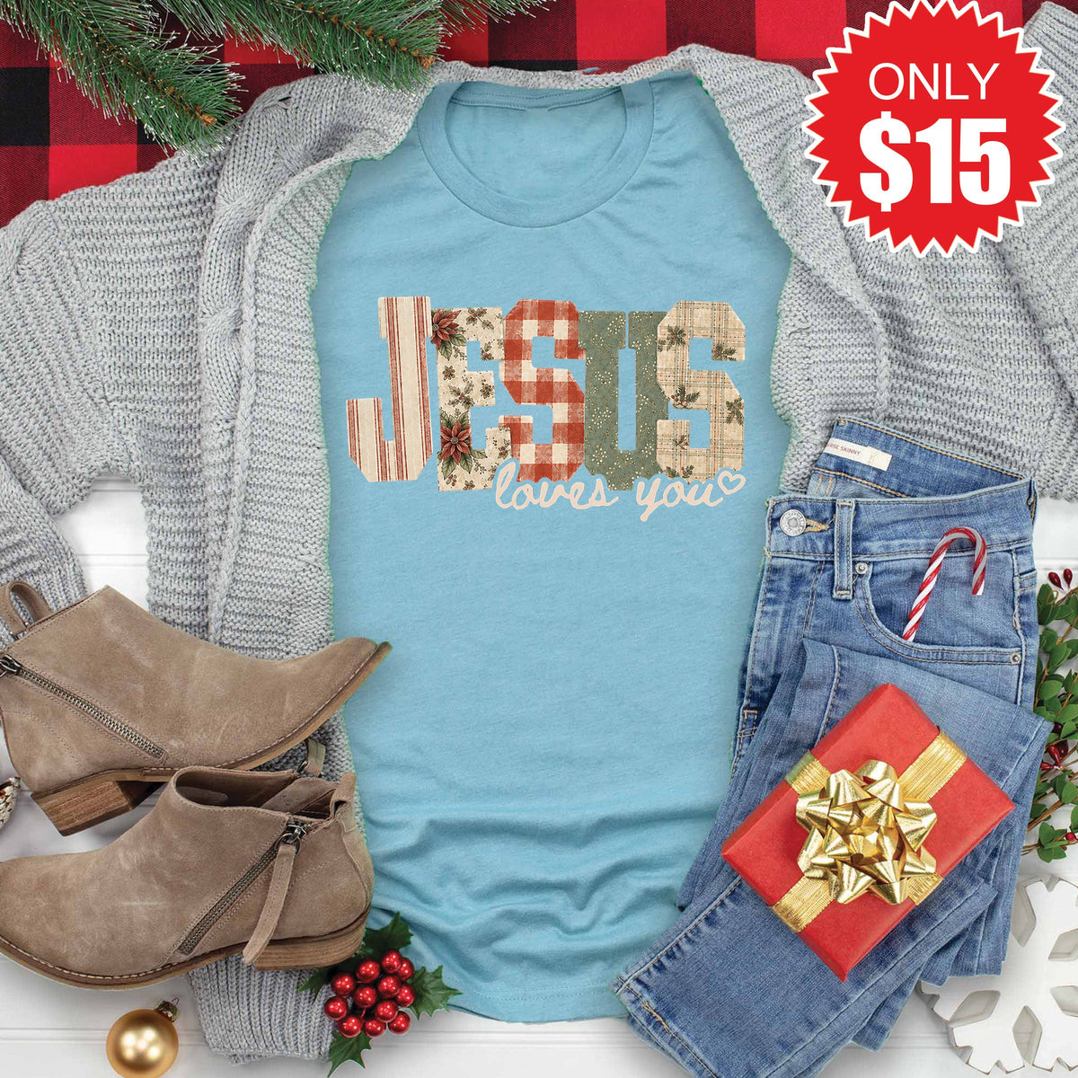 Jesus Loves You Tee - Heather Lagoon - 15 product image 1
