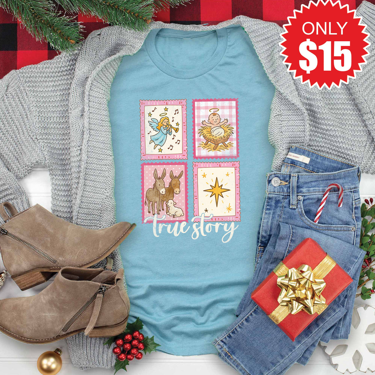 True Story Stamps Tee - Heather Lagoon - 15 product image 1