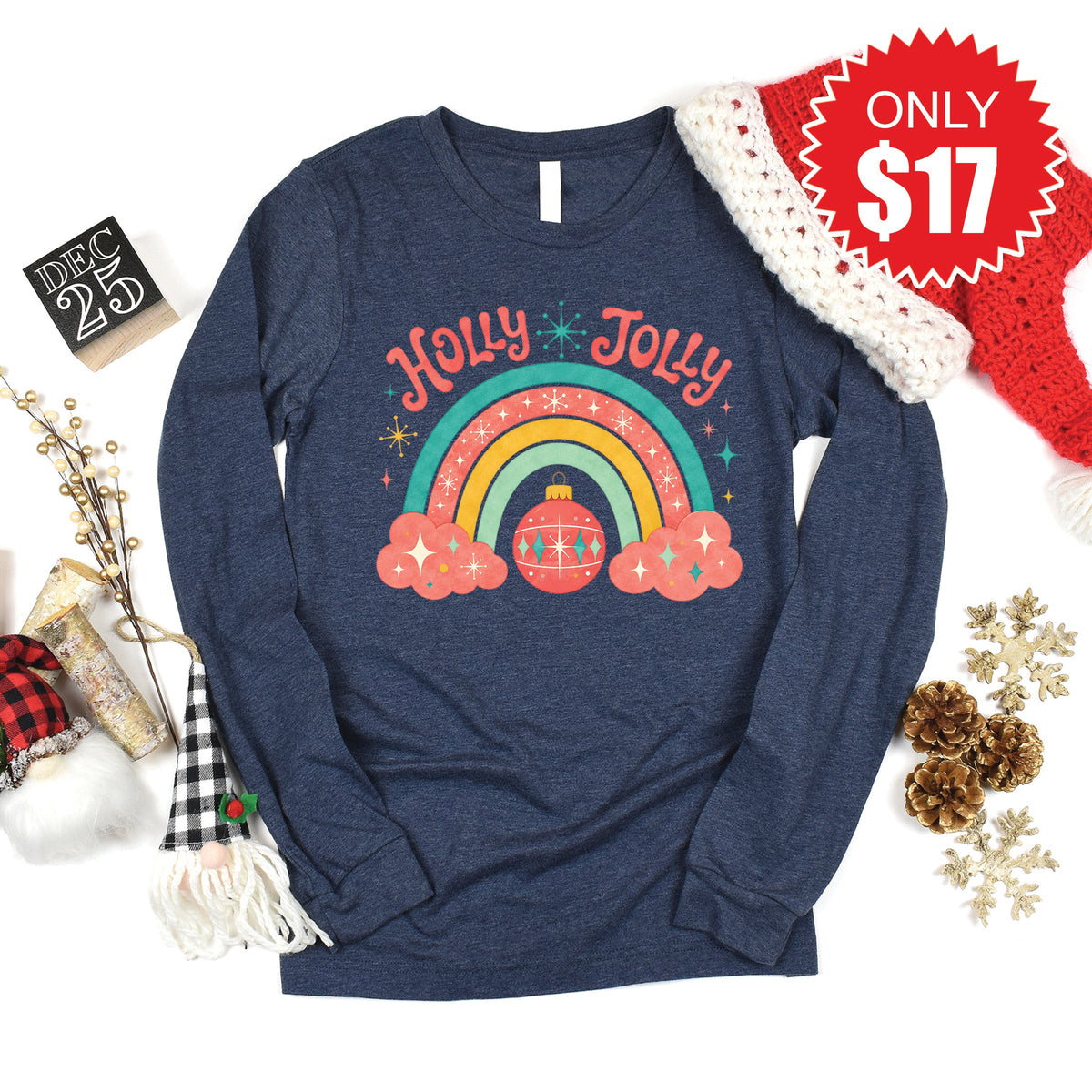 Holly Jolly Long Sleeve - Heather Navy - 17 product image 1