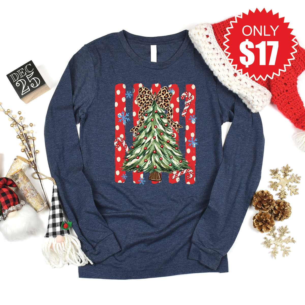 Christmas Tree Long Sleeve - Heather Navy - 17 product image 1