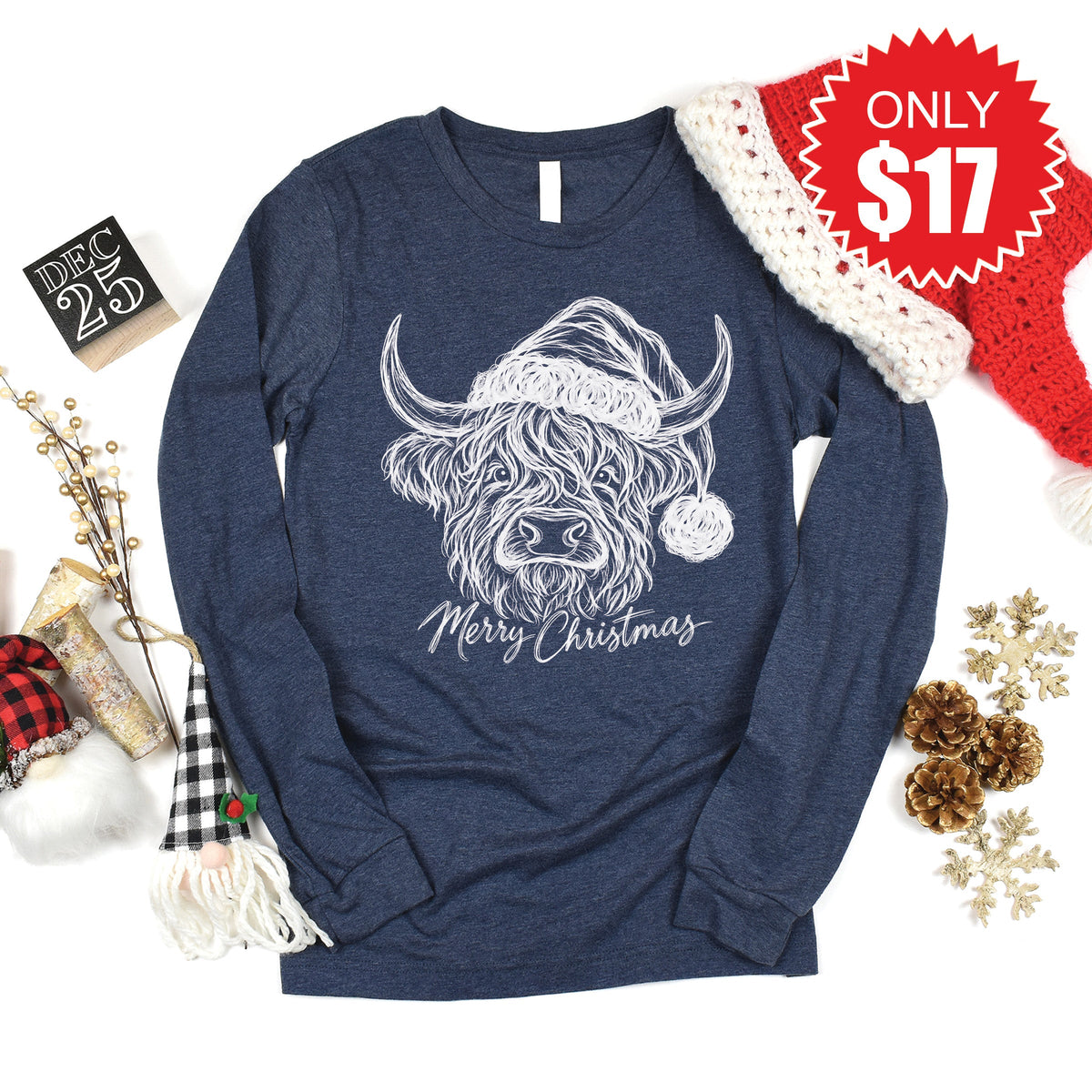 Highland Cow Long Sleeve - Heather Navy - 17 product image 1