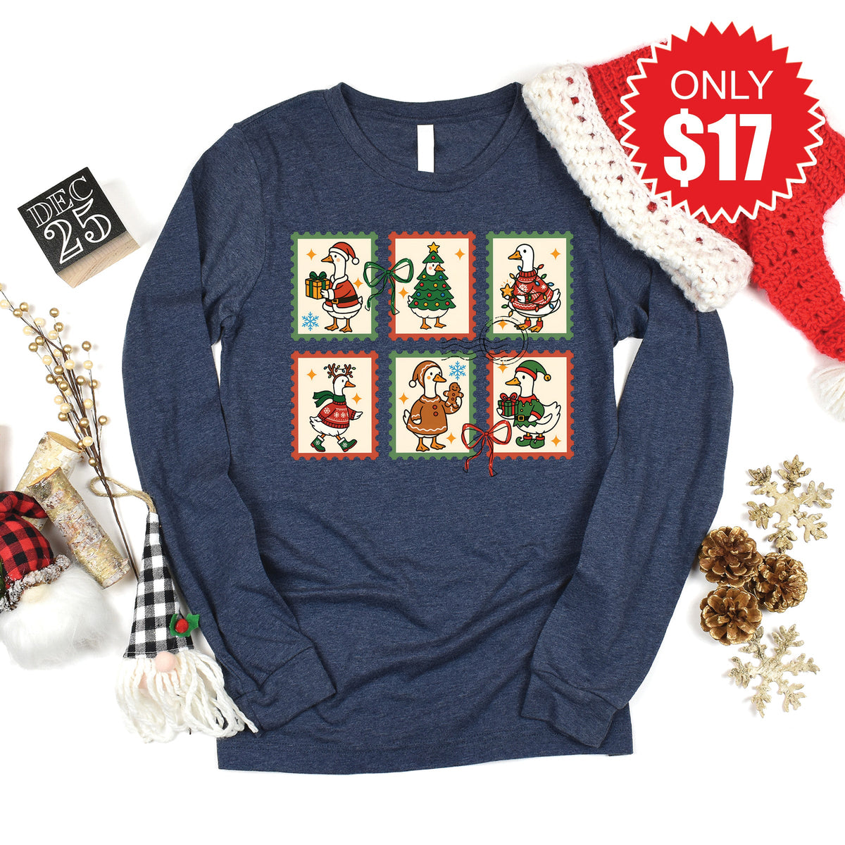 Geese Stamps Long Sleeve - Heather Navy - 17 product image 1
