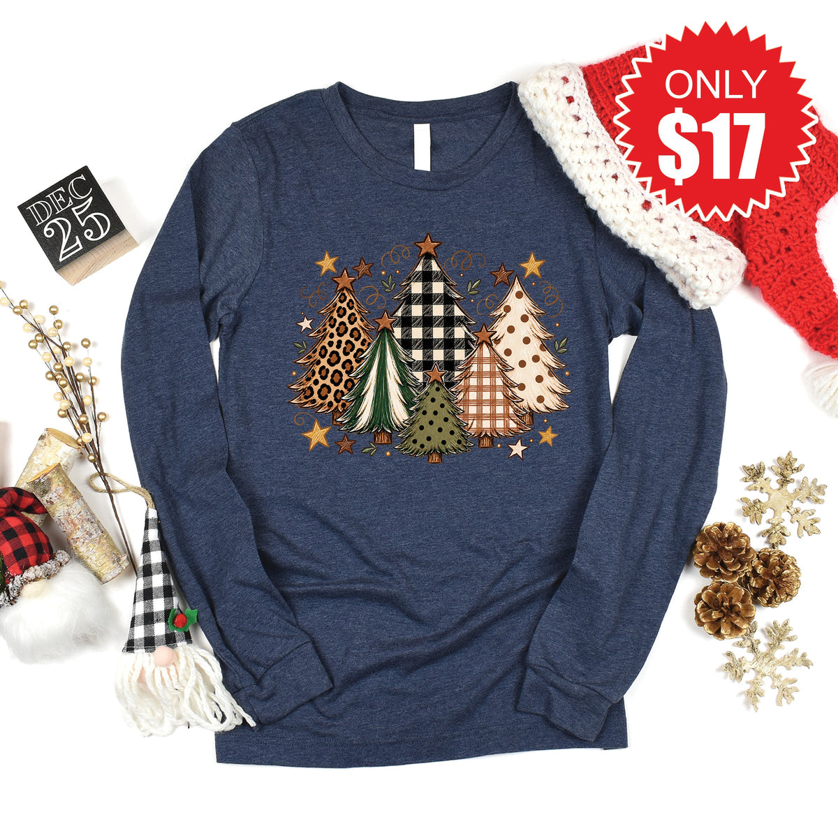 Christmas Trees Long Sleeve - Heather Navy - 17 product image 1