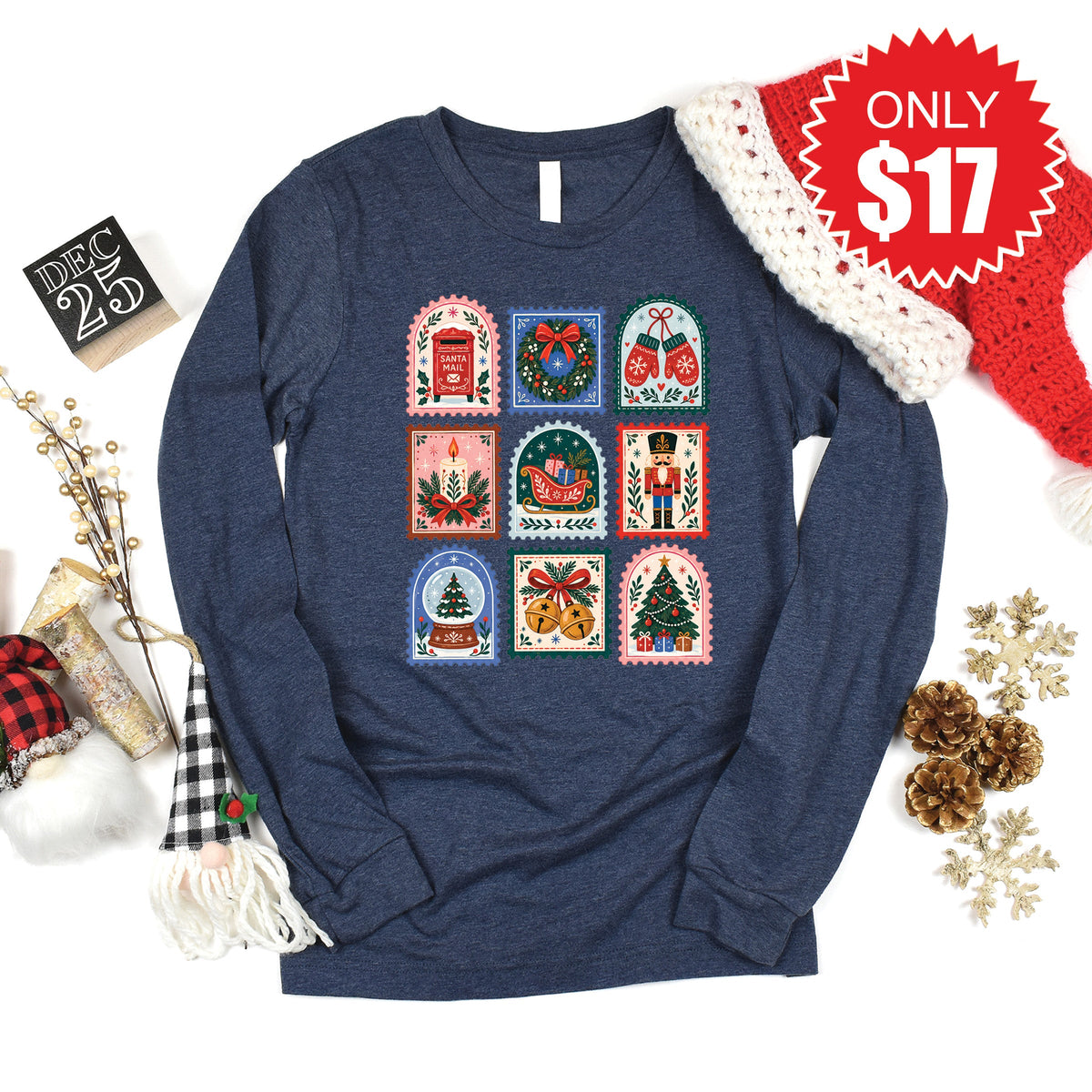 Christmas Stamps Long Sleeve - Heather Navy - 17 product image 1