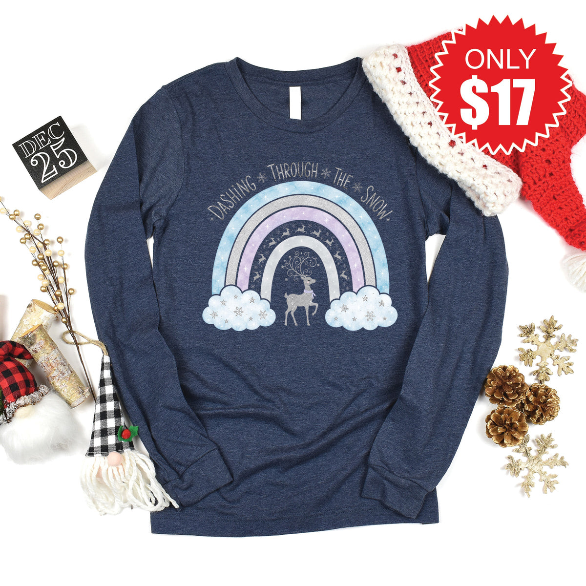 Dashing Through The Snow Long Sleeve - Heather Navy - 17 product image 1