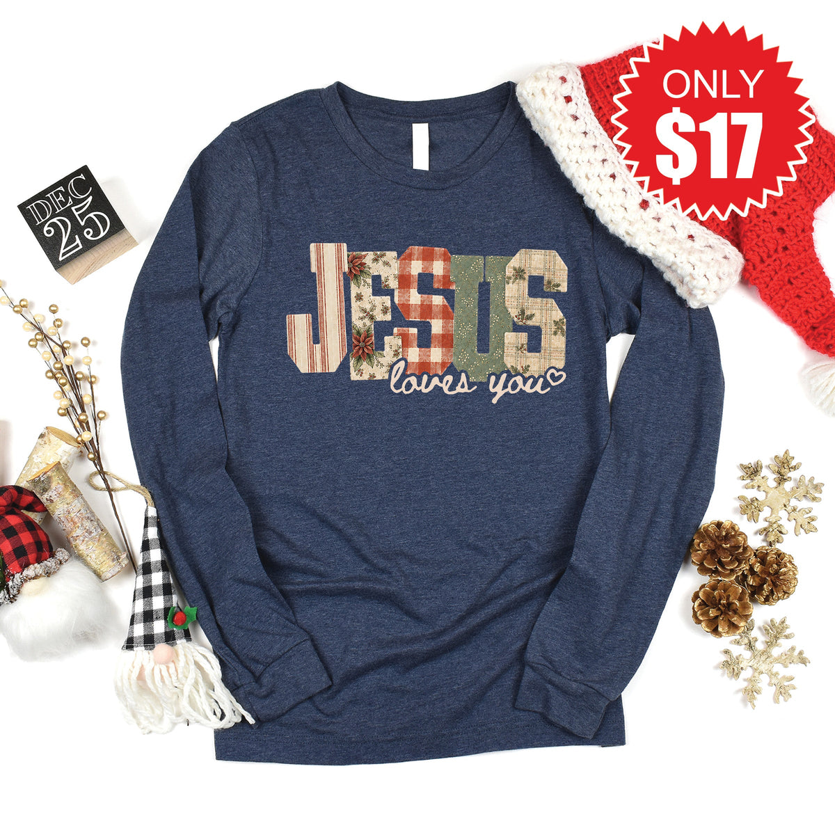 Jesus Loves You Long Sleeve - Heather Navy - 17 product image 1