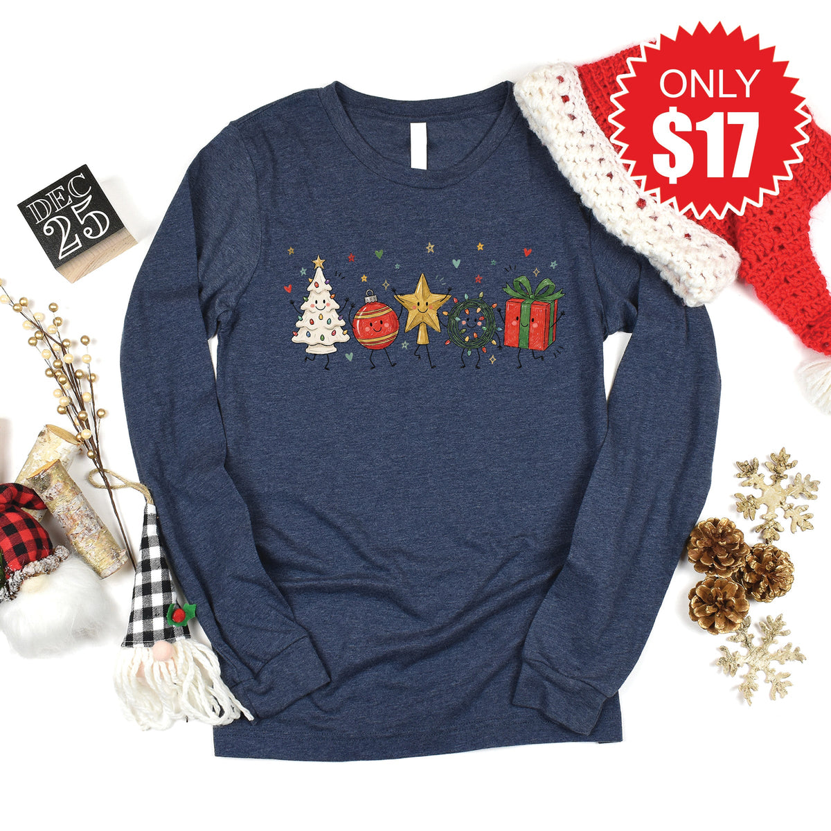 Christmas Decor Long Sleeve - Heather Navy - 17 product image 1