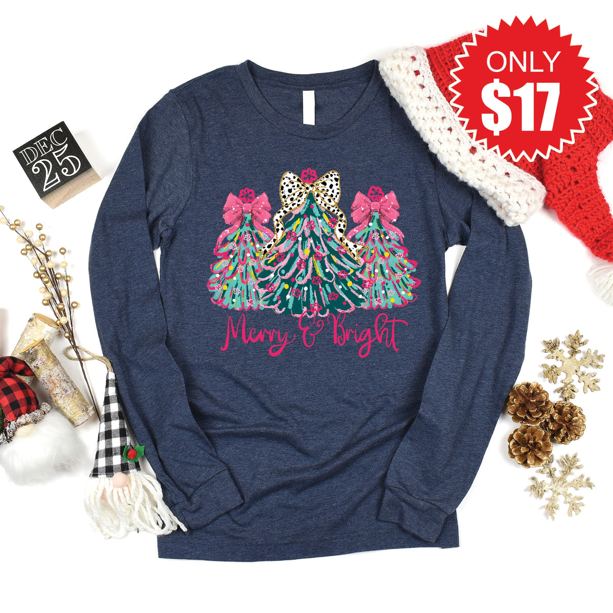 Merry and Bright Long Sleeve - Heather Navy - 17 product image 1