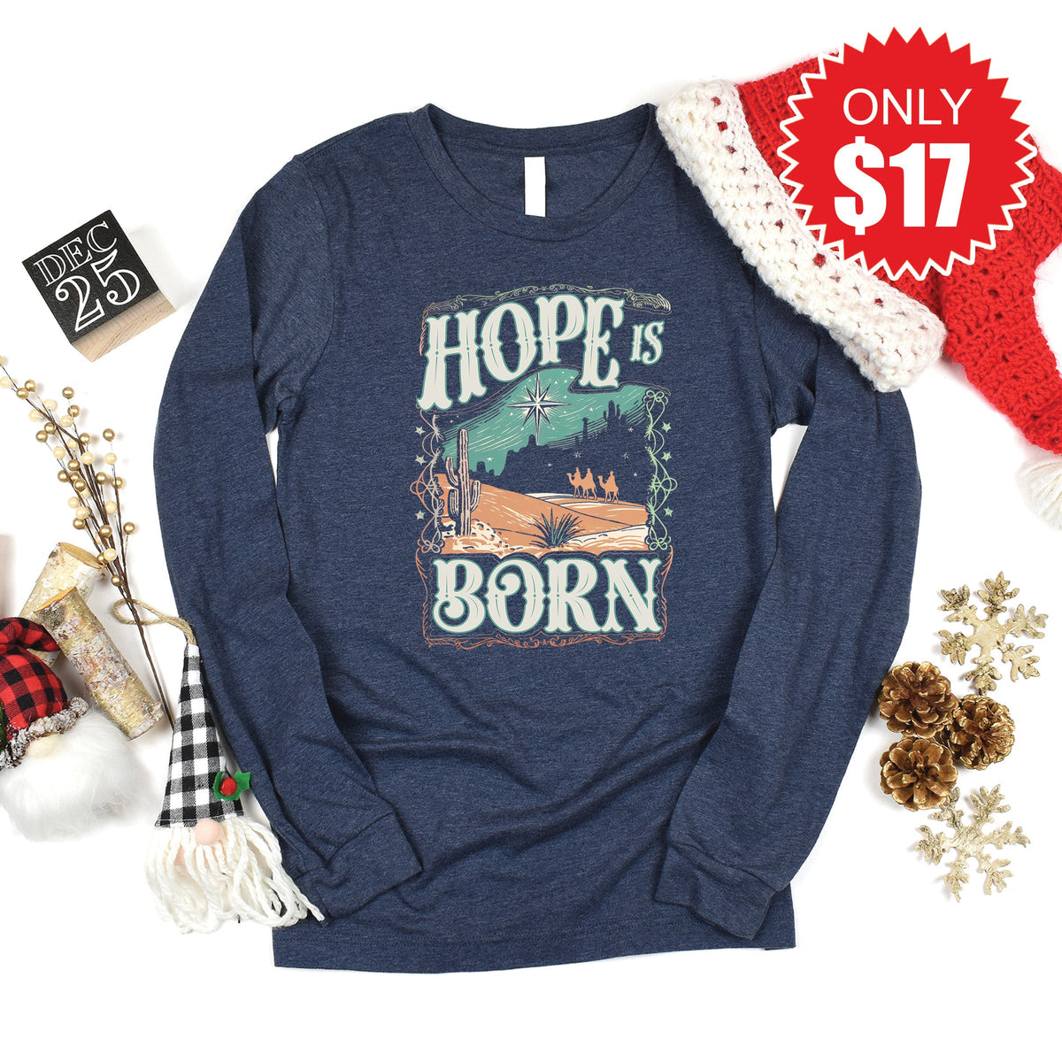 Hope Is Born Long Sleeve - Heather Navy - 17 product image 1