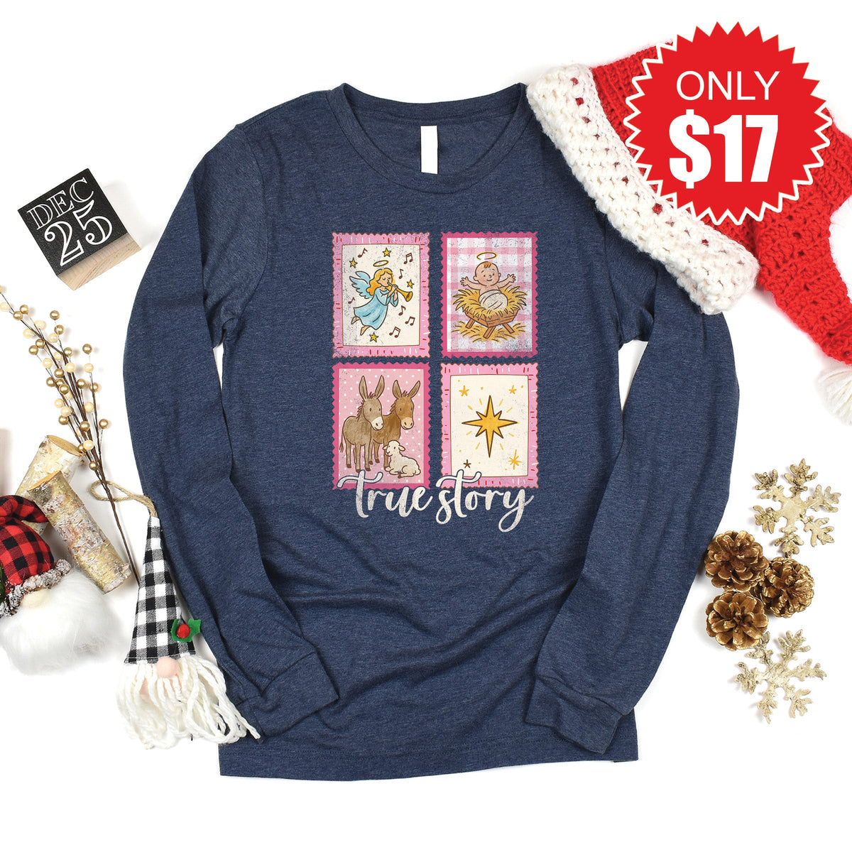 True Story Stamps Long Sleeve - Heather Navy - 17 product image 1