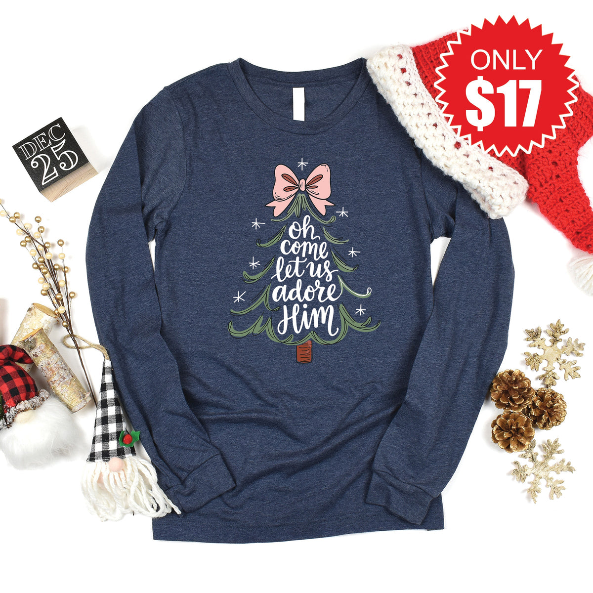 Let Us Adore Him Long Sleeve - Heather Navy - 17 product image 1