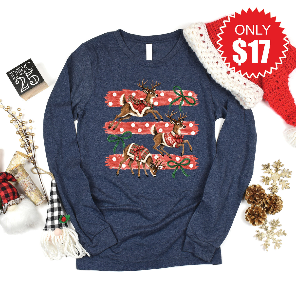 Reindeers Long Sleeve - Heather Navy - 17 product image 1