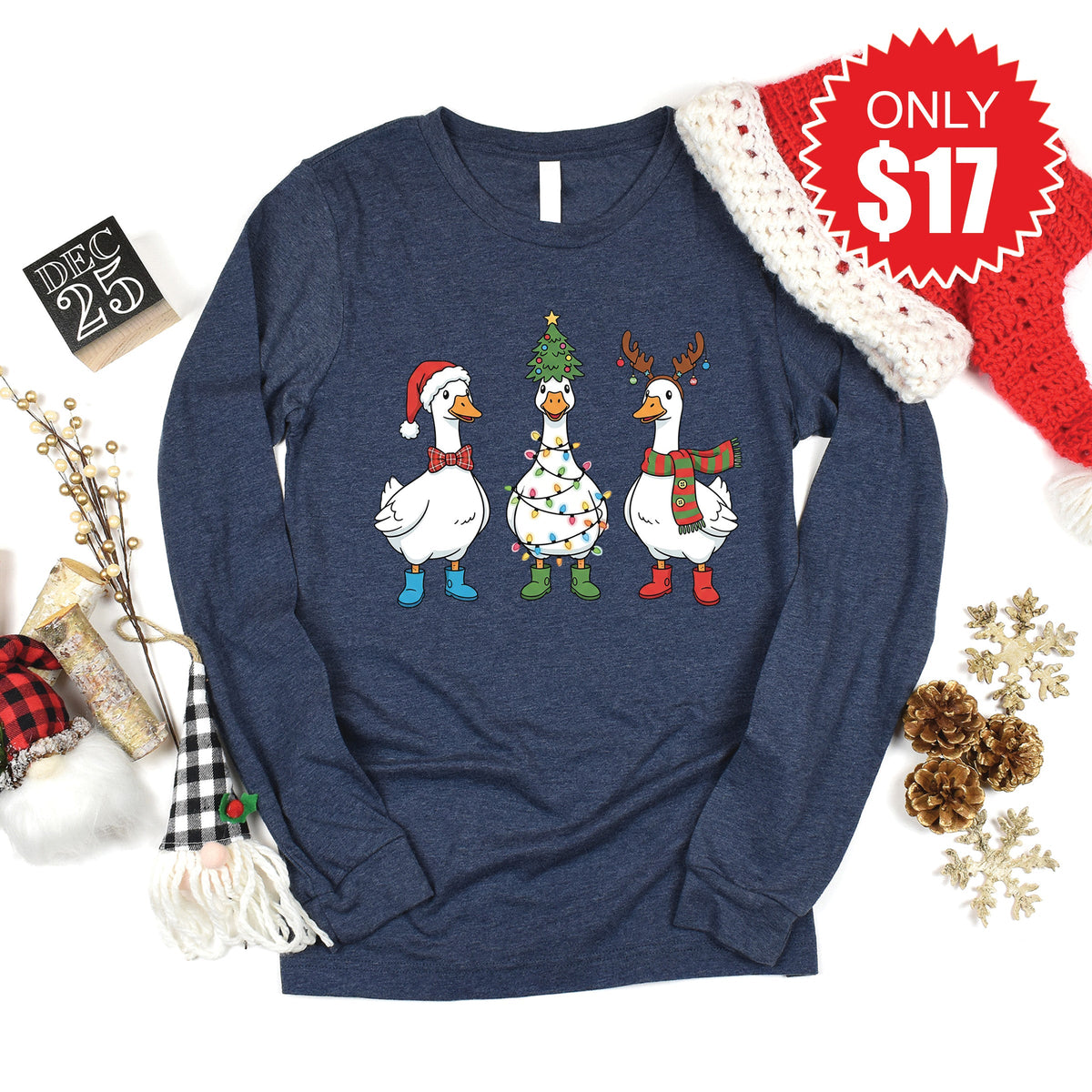 Christmas Ducks Long Sleeve - Heather Navy - 17 product image 1