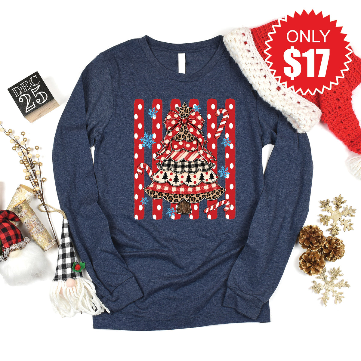 Christmas Tree Long Sleeve - Heather Navy - 17 product image 1