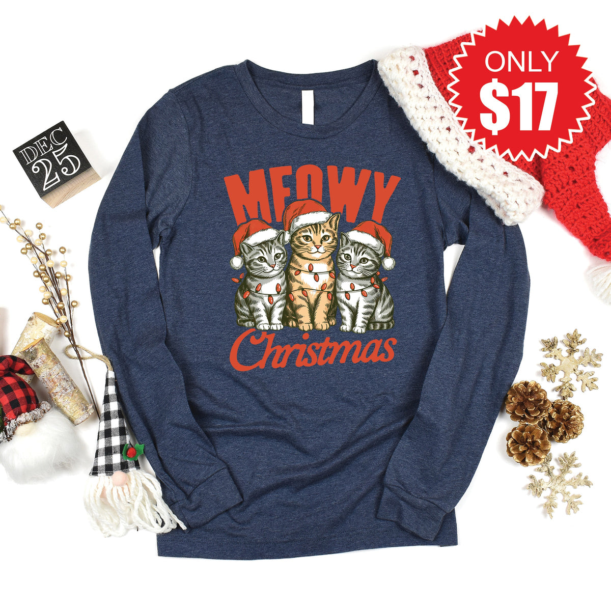 Meowy Christmas Long Sleeve - Heather Navy - 17 product image 1