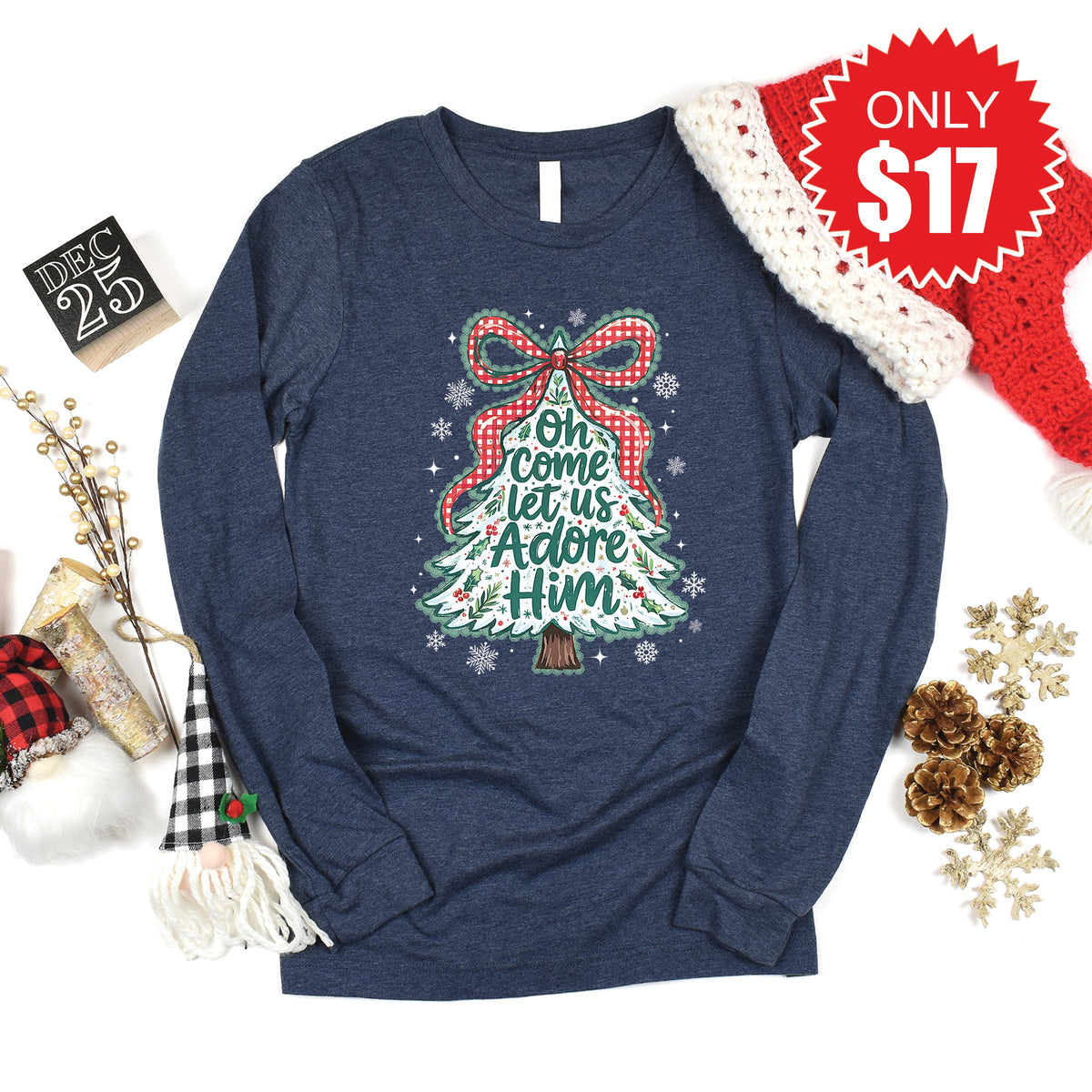 Let Us Adore Him Long Sleeve - Heather Navy - 17 product image 1