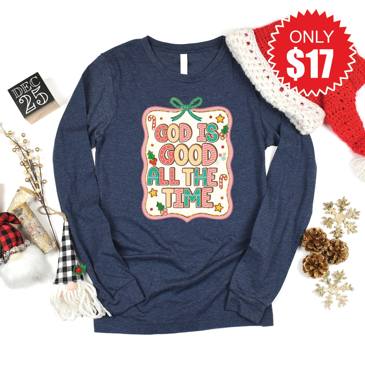 God Is Good Long Sleeve - Heather Navy - 17 product image 1