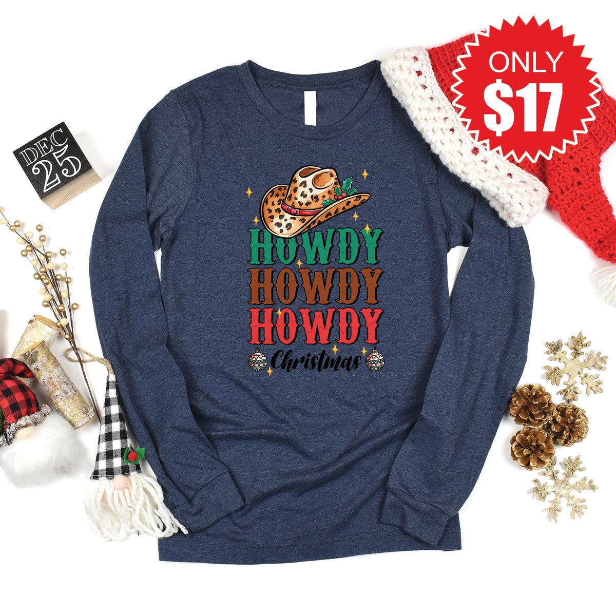 Howdy Christmas Long Sleeve - Heather Navy - 17 product image 1