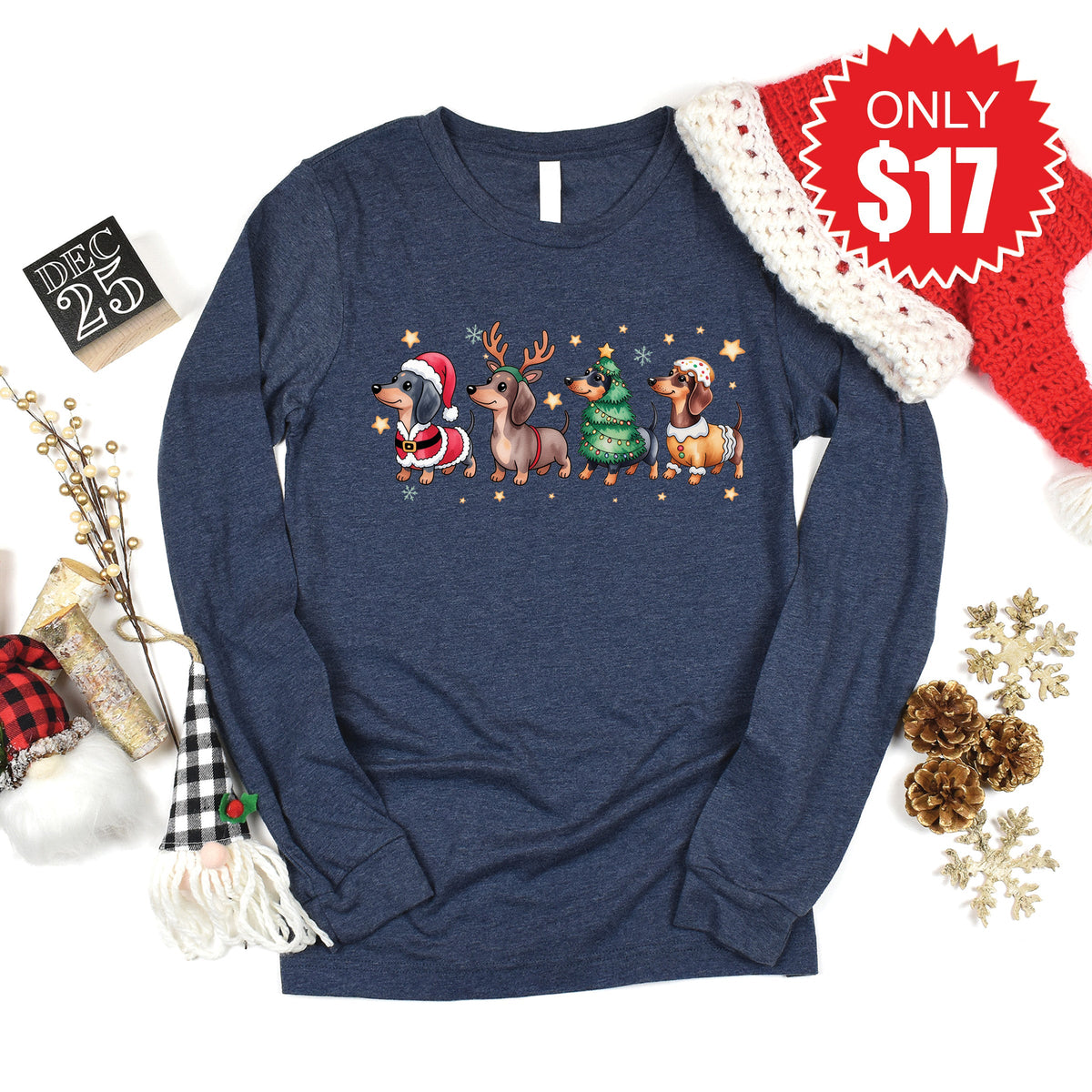 Dachshund Long Sleeve - Heather Navy - 17 product image 1