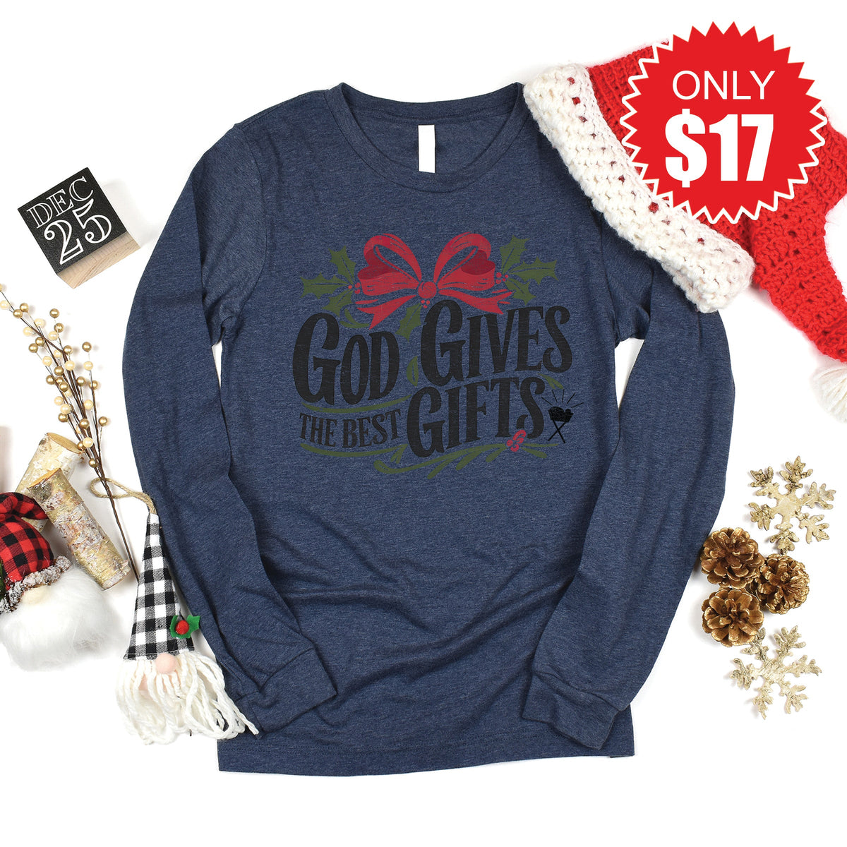 God Gives The Best Gifts Long Sleeve - Heather Navy - 17 product image 1