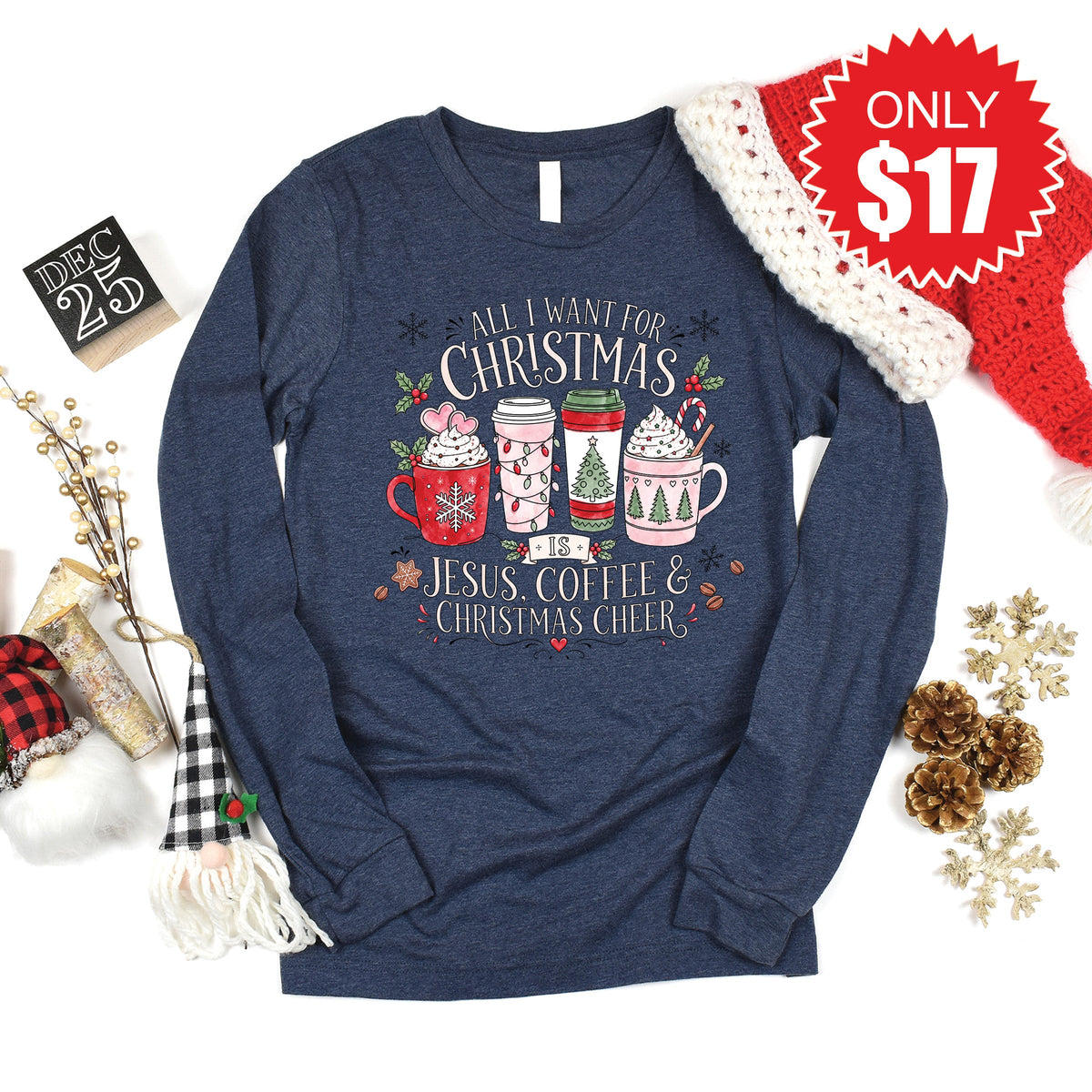 All I Want for Christmas Long Sleeve - Heather Navy - 17 product image 1